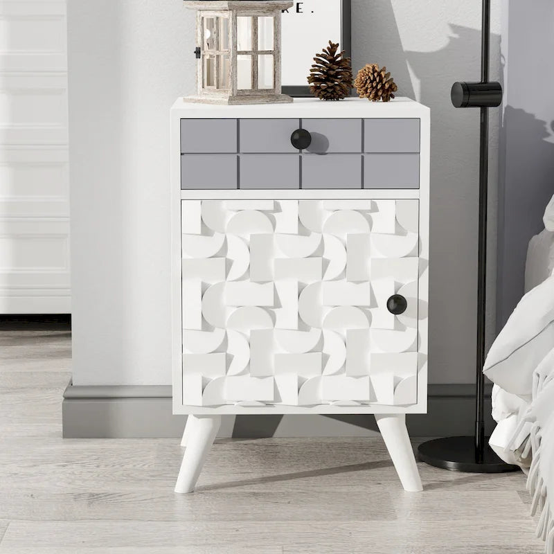 Comodino a 1 cassetto in legno massello grigio cenere