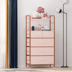 Comò a 5 cassetti con mensola — Rosa / Marrone / Grigio / Nero