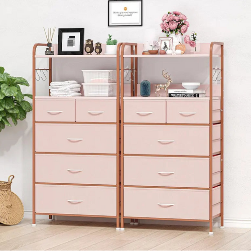 Comò a 5 cassetti con mensola — Rosa / Marrone / Grigio / Nero
