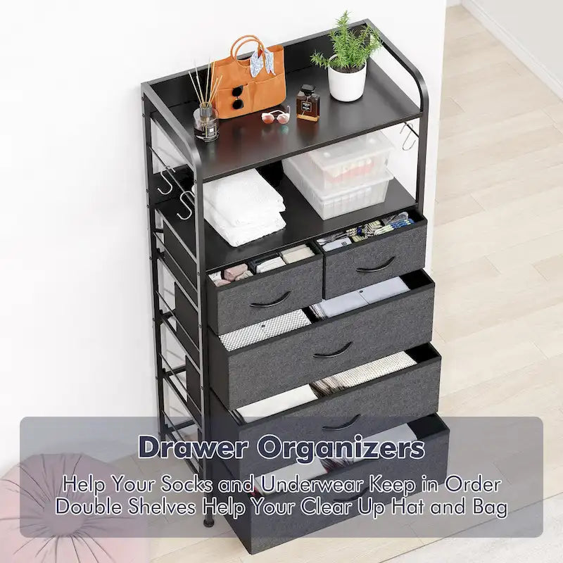 Comò a 5 cassetti con mensola — Rosa / Marrone / Grigio / Nero