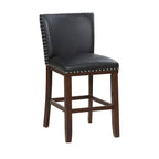 Sgabello da bancone imbottito, borchie decorative, similpelle, set da 2 — Blu navy/Nero/Rosso/Caramello/Verde pavone