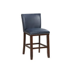 Sgabello da bancone imbottito, borchie decorative, similpelle, set da 2 — Blu navy/Nero/Rosso/Caramello/Verde pavone