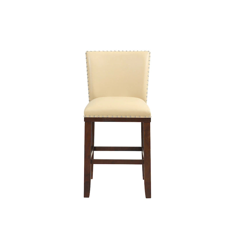 Sgabello da bancone imbottito, borchie decorative, similpelle, set da 2 — Blu navy/Nero/Rosso/Caramello/Verde pavone