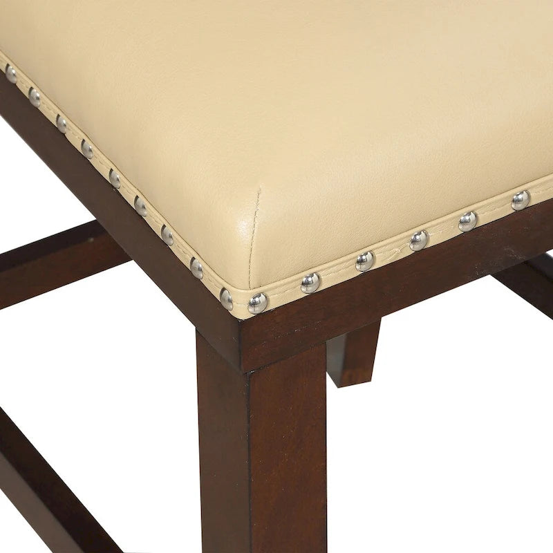 Sgabello da bancone imbottito, borchie decorative, similpelle, set da 2 — Blu navy/Nero/Rosso/Caramello/Verde pavone