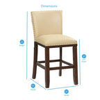 Sgabello da bancone imbottito, borchie decorative, similpelle, set da 2 — Blu navy/Nero/Rosso/Caramello/Verde pavone
