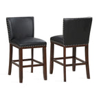 Sgabello da bancone imbottito, borchie decorative, similpelle, set da 2 — Blu navy/Nero/Rosso/Caramello/Verde pavone