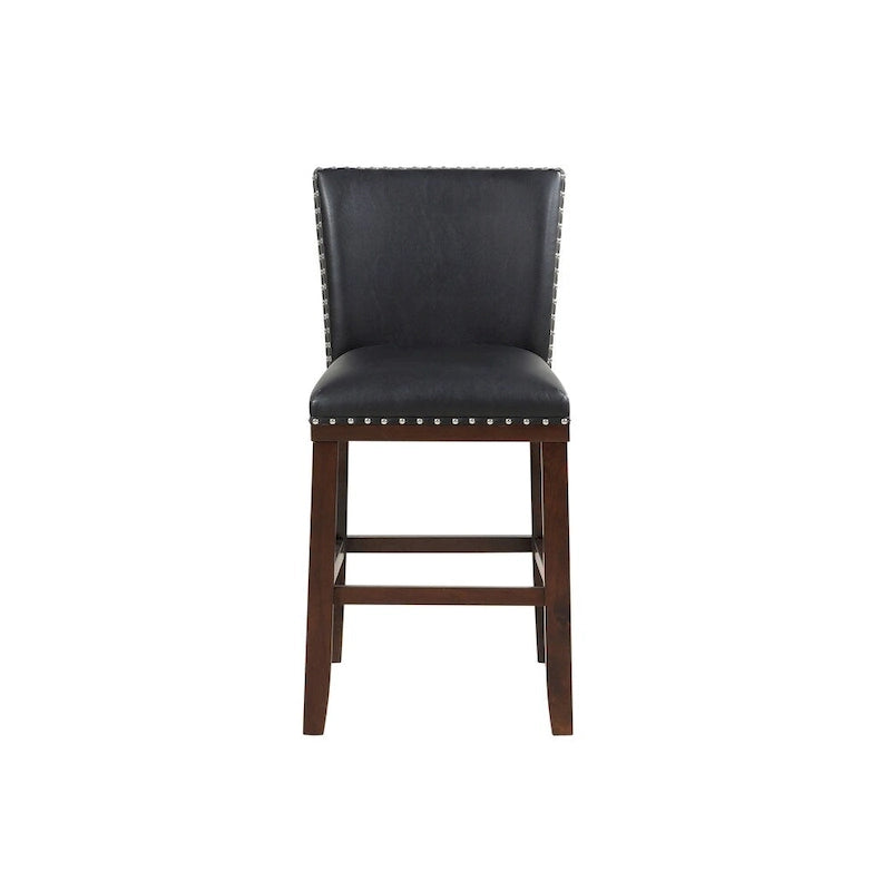 Sgabello da bancone imbottito, borchie decorative, similpelle, set da 2 — Blu navy/Nero/Rosso/Caramello/Verde pavone