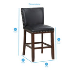 Sgabello da bancone imbottito, borchie decorative, similpelle, set da 2 — Blu navy/Nero/Rosso/Caramello/Verde pavone
