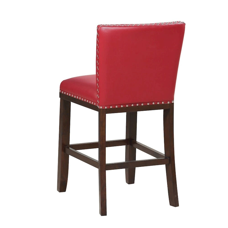 Sgabello da bancone imbottito, borchie decorative, similpelle, set da 2 — Blu navy/Nero/Rosso/Caramello/Verde pavone