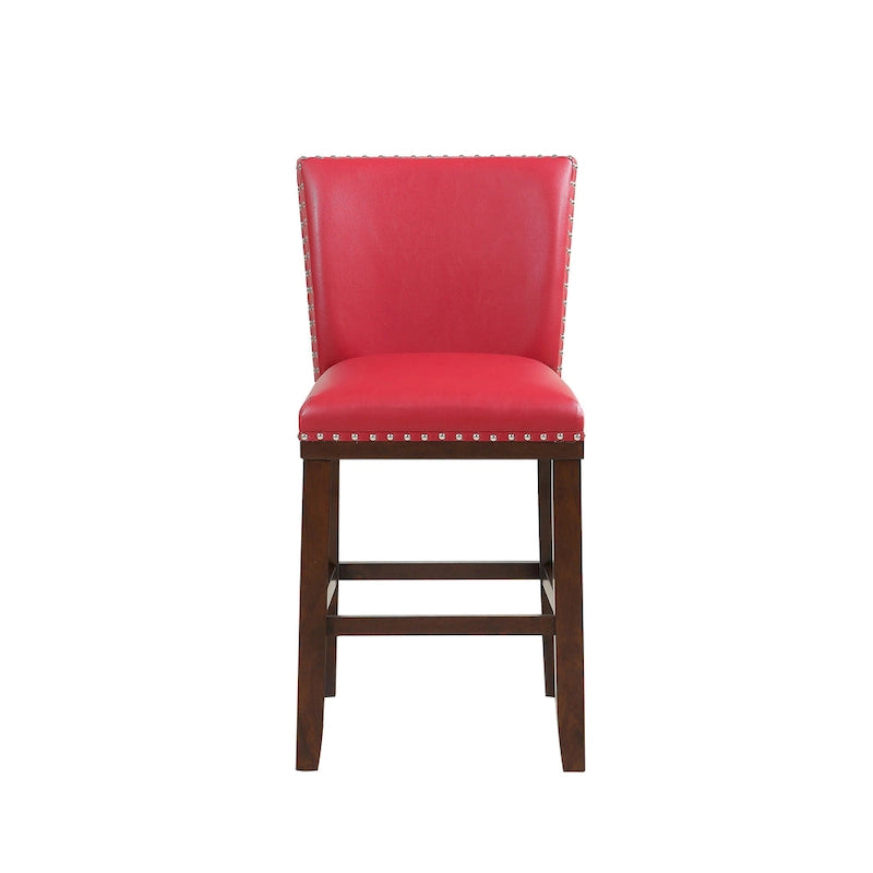 Sgabello da bancone imbottito, borchie decorative, similpelle, set da 2 — Blu navy/Nero/Rosso/Caramello/Verde pavone