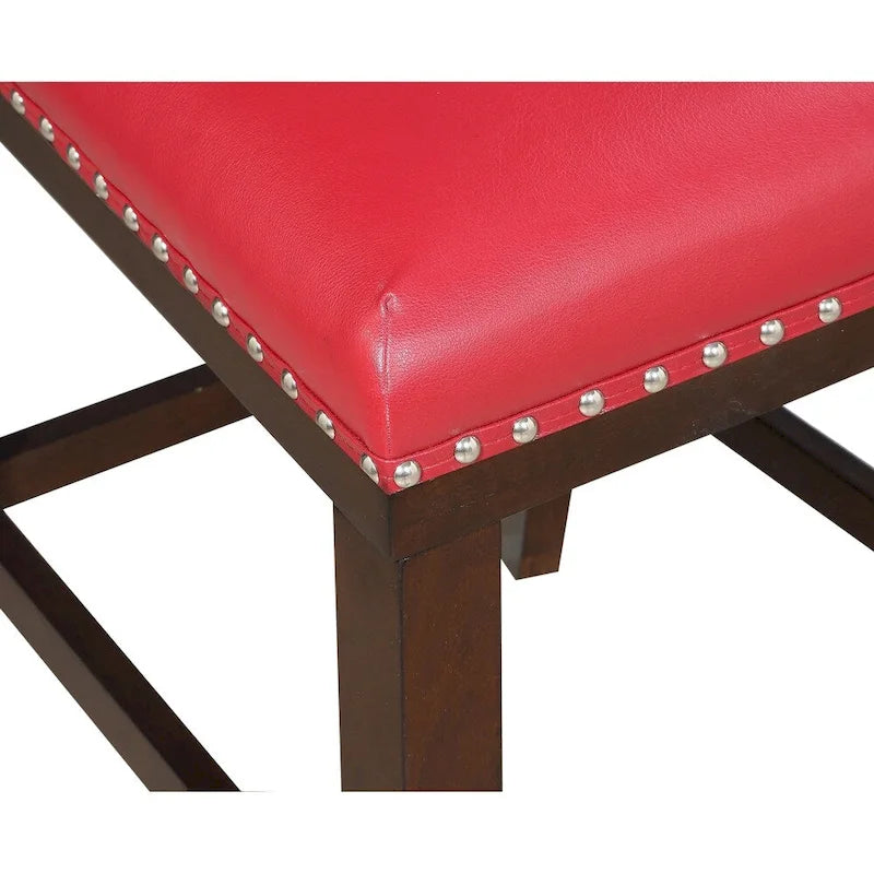 Sgabello da bancone imbottito, borchie decorative, similpelle, set da 2 — Blu navy/Nero/Rosso/Caramello/Verde pavone