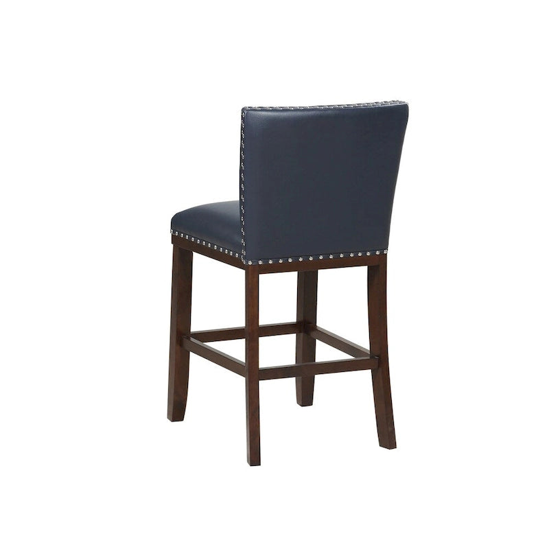 Sgabello da bancone imbottito, borchie decorative, similpelle, set da 2 — Blu navy/Nero/Rosso/Caramello/Verde pavone