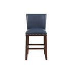 Sgabello da bancone imbottito, borchie decorative, similpelle, set da 2 — Blu navy/Nero/Rosso/Caramello/Verde pavone