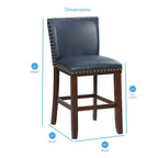 Sgabello da bancone imbottito, borchie decorative, similpelle, set da 2 — Blu navy/Nero/Rosso/Caramello/Verde pavone