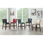 Sgabello da bancone imbottito, borchie decorative, similpelle, set da 2 — Blu navy/Nero/Rosso/Caramello/Verde pavone