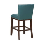 Sgabello da bancone imbottito, borchie decorative, similpelle, set da 2 — Blu navy/Nero/Rosso/Caramello/Verde pavone