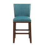 Sgabello da bancone imbottito, borchie decorative, similpelle, set da 2 — Blu navy/Nero/Rosso/Caramello/Verde pavone
