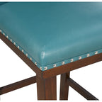 Sgabello da bancone imbottito, borchie decorative, similpelle, set da 2 — Blu navy/Nero/Rosso/Caramello/Verde pavone