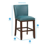 Sgabello da bancone imbottito, borchie decorative, similpelle, set da 2 — Blu navy/Nero/Rosso/Caramello/Verde pavone