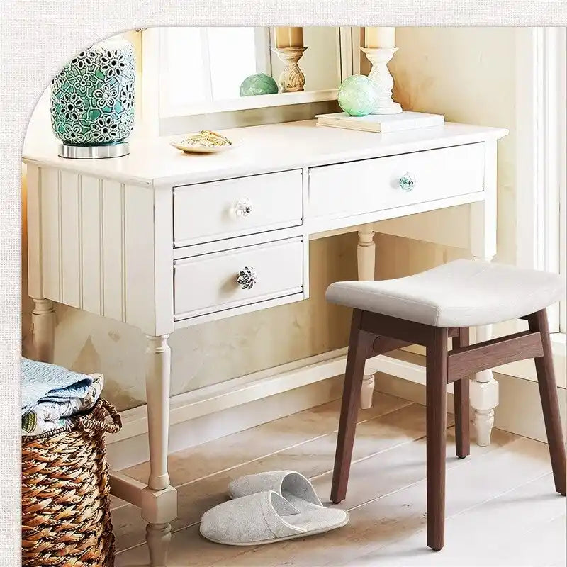 Sgabello Vanity con Cuscino a Sella – Bianco / Blu / Beige / Rosso, 1 Persona