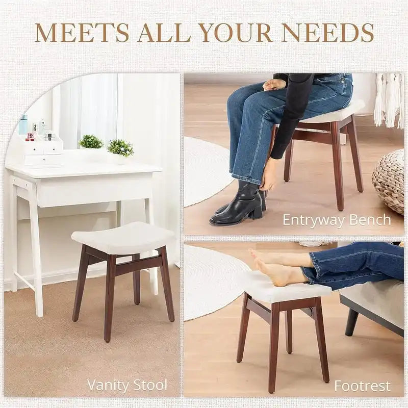 Sgabello Vanity con Cuscino a Sella – Bianco / Blu / Beige / Rosso, 1 Persona