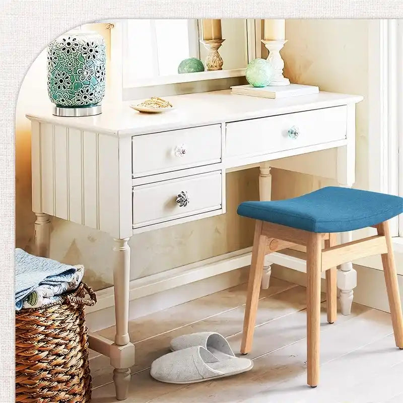 Sgabello Vanity con Cuscino a Sella – Bianco / Blu / Beige / Rosso, 1 Persona