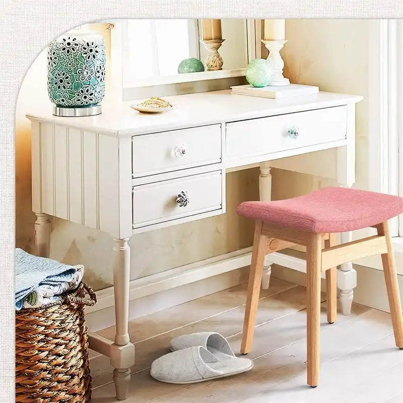 Sgabello Vanity con Cuscino a Sella – Bianco / Blu / Beige / Rosso, 1 Persona