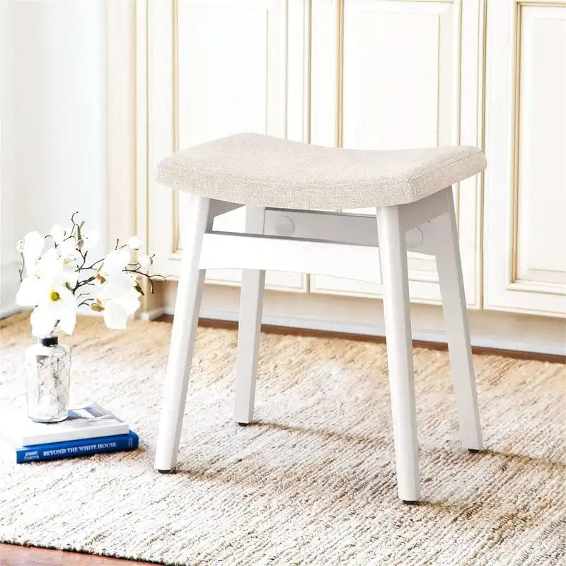 Sgabello Vanity con Cuscino a Sella – Bianco / Blu / Beige / Rosso, 1 Persona