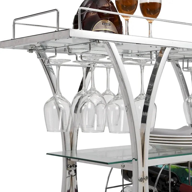 Carrello Bar in Metallo con Ruote, 3 Livelli — Nero / Cromo / Nero+Grigio