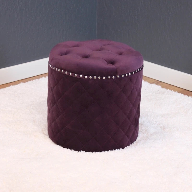 Pouf Rotondo in Velluto, Capitonnè, Seduta Singola — Vari Colori