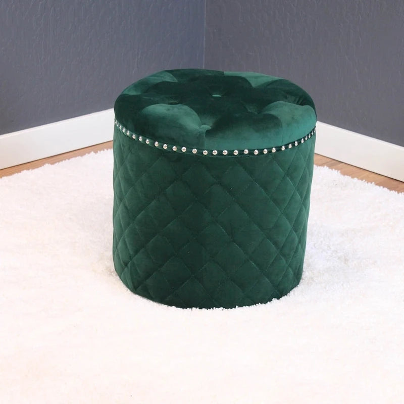 Pouf Rotondo in Velluto, Capitonnè, Seduta Singola — Vari Colori