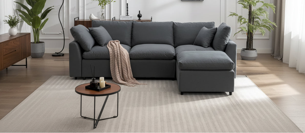 U_STYLE Down Filled Upholstery Convertible Sectional Sofa, L Shaped Couch with Reversible Chaise