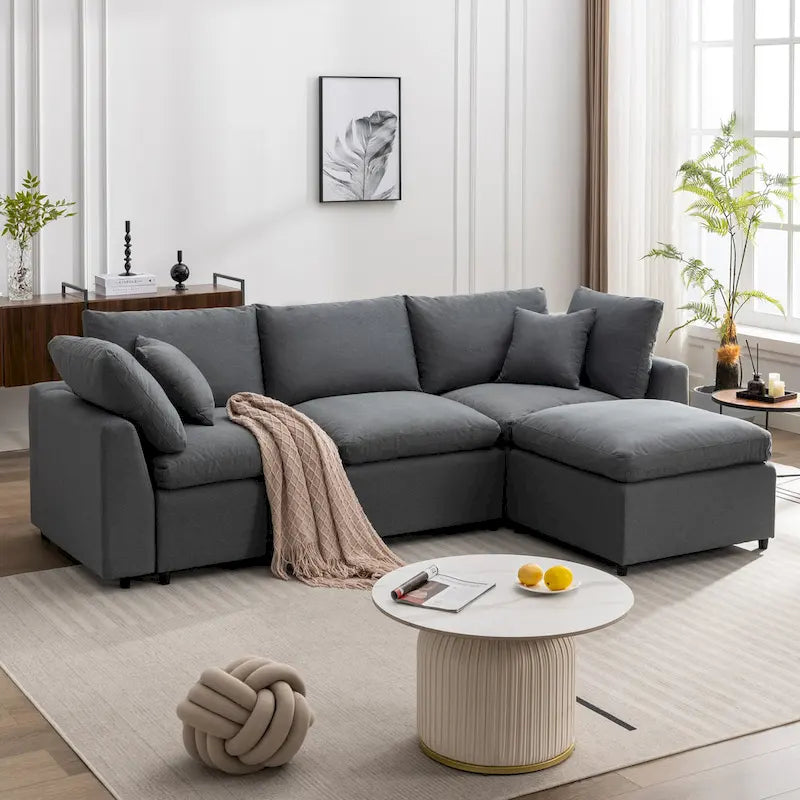 Divano sezionale a L imbottito in piuma con chaise longue reversibile, 4-5 posti a sedere