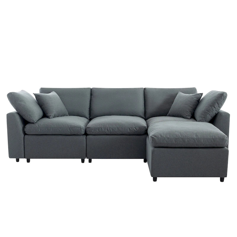 Divano sezionale a L imbottito in piuma con chaise longue reversibile, 4-5 posti a sedere