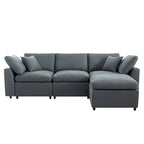 Divano sezionale a L imbottito in piuma con chaise longue reversibile, 4-5 posti a sedere