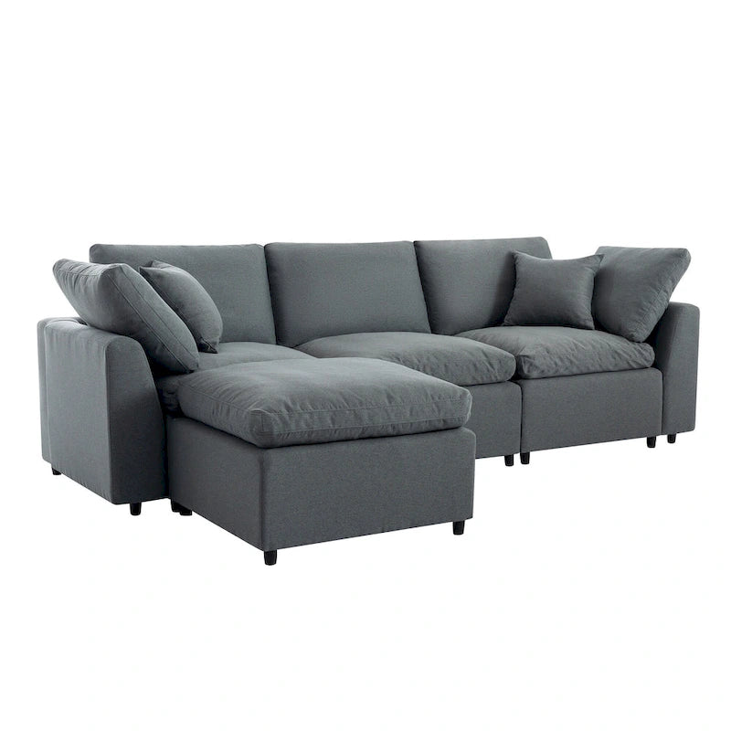 Divano sezionale a L imbottito in piuma con chaise longue reversibile, 4-5 posti a sedere