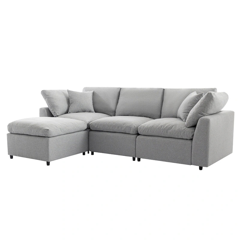 Divano sezionale a L imbottito in piuma con chaise longue reversibile, 4-5 posti a sedere