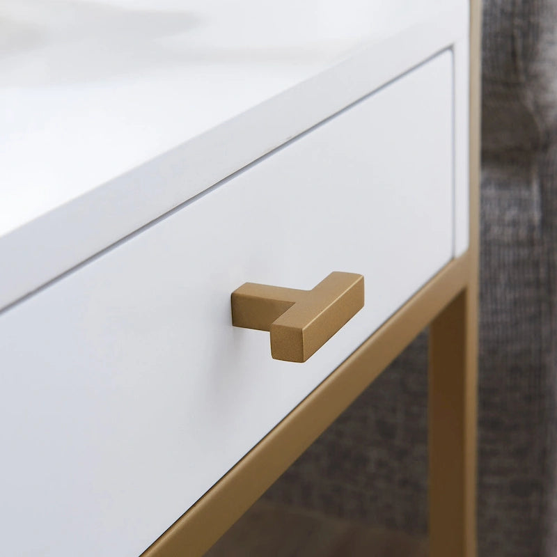 Tavolino da Divano con Cassetto in Metallo Misto e Legno Bianco, 1 Pezzo