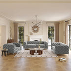 Set Chesterfield in Velluto Trapuntato, Blu Navy / Grigio / Blu Francia / Verde Petrolio, 3 pezzi