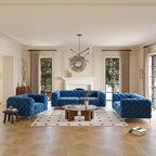 Set Chesterfield in Velluto Trapuntato, Blu Navy / Grigio / Blu Francia / Verde Petrolio, 3 pezzi