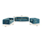 Set Chesterfield in Velluto Trapuntato, Blu Navy / Grigio / Blu Francia / Verde Petrolio, 3 pezzi