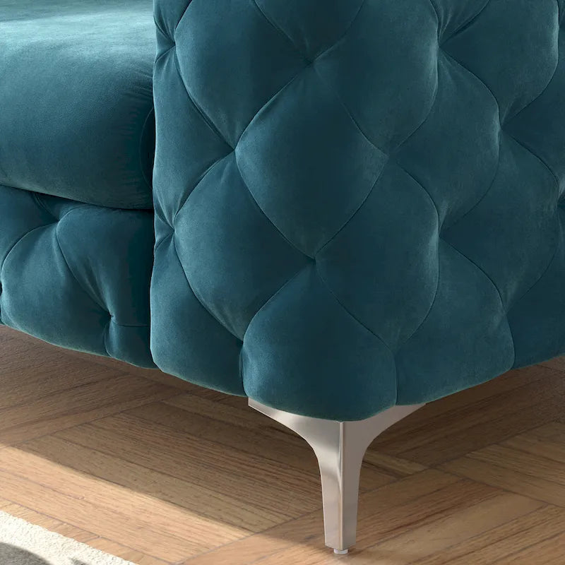 Set Chesterfield in Velluto Trapuntato, Blu Navy / Grigio / Blu Francia / Verde Petrolio, 3 pezzi