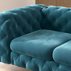 Set Chesterfield in Velluto Trapuntato, Blu Navy / Grigio / Blu Francia / Verde Petrolio, 3 pezzi
