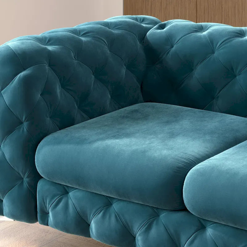 Set Chesterfield in Velluto Trapuntato, Blu Navy / Grigio / Blu Francia / Verde Petrolio, 3 pezzi
