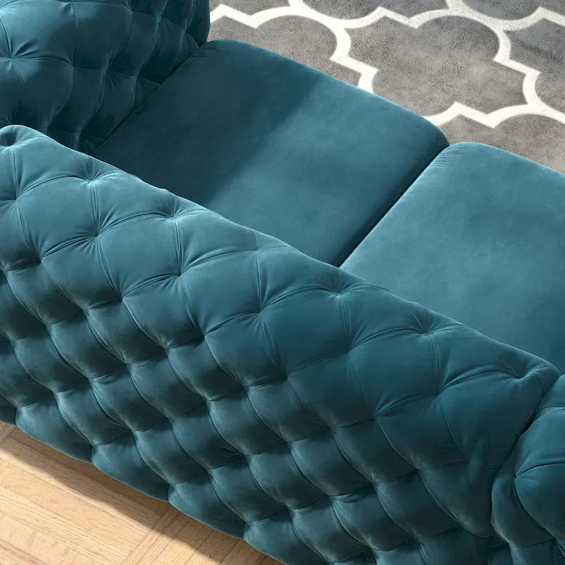 Set Chesterfield in Velluto Trapuntato, Blu Navy / Grigio / Blu Francia / Verde Petrolio, 3 pezzi