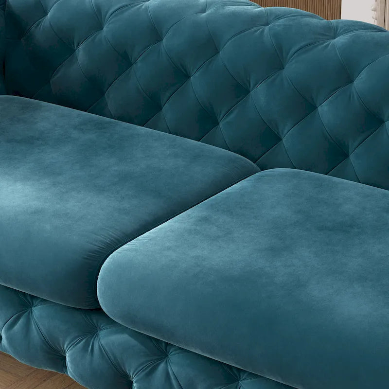 Set Chesterfield in Velluto Trapuntato, Blu Navy / Grigio / Blu Francia / Verde Petrolio, 3 pezzi