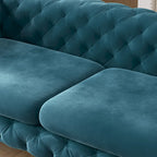 Set Chesterfield in Velluto Trapuntato, Blu Navy / Grigio / Blu Francia / Verde Petrolio, 3 pezzi