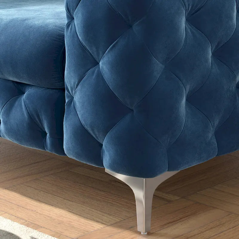 Set Chesterfield in Velluto Trapuntato, Blu Navy / Grigio / Blu Francia / Verde Petrolio, 3 pezzi