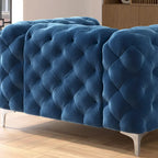 Set Chesterfield in Velluto Trapuntato, Blu Navy / Grigio / Blu Francia / Verde Petrolio, 3 pezzi