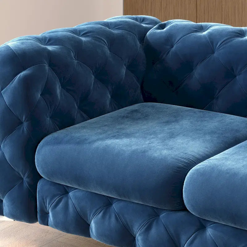 Set Chesterfield in Velluto Trapuntato, Blu Navy / Grigio / Blu Francia / Verde Petrolio, 3 pezzi